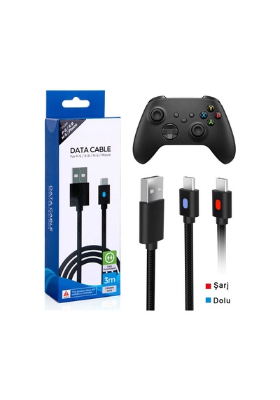 Xbox Series Şarj Kablosu 3 Metre Led Göstergeli Type-c Örgü Kablo