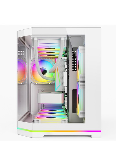 Atheron Lion Panoramik Beyaz Gaming Kasa 6x120mm Argb Fanlı 360mm Sıvı Soğutma Destekli Temperli Cam