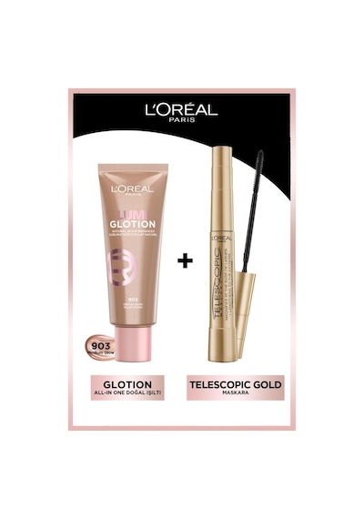 L'Oréal Paris Telescopic Maskara + Glotion All-In-One Doğal Işıltı 903 Medium Glow