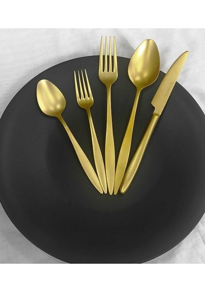 48 Parça ( Çay  Kaşıksız ) Carmen Mat Titanyum Gold Çatal  Kaşık Seti ( Yemek Bıçaklı ) Gold