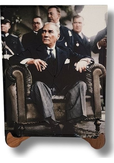 Atatürk Masaüstü Ahşap Tablo - Kabartmalı Baskı Şık Hediyelik 11x14 Cm No 1 3 Parça