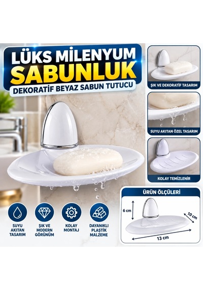 Mey İthalat Lüks Milenyum Sabunluk Dekoratif Beyaz Sabun Tutucu Stand Altın