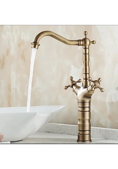 İsaoğlu Yapı Antik Gold Çanak Lavabo Bataryası Country Tasarım Lavabo Bataryası Çanak Musluğu Mat Gold Gold