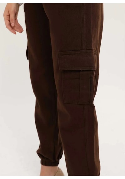 Kene Jeans Paça Lastik Kargo Cep Keten Mom Pantolon Kahverengi