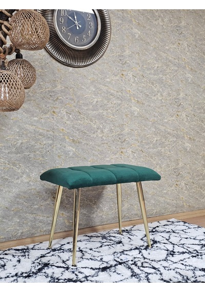 Zafir Gold Sivriltme Ayaklı 60 Cm Puf Bench - Puf - Bench - Oturak - Mutfak Oturağı - Antre Oturağı Yeşil
