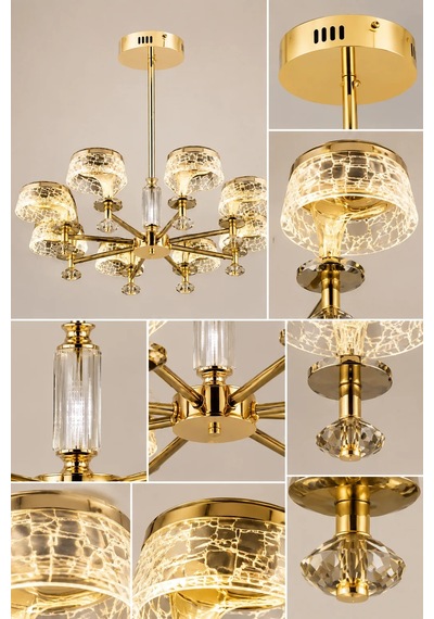 8'li Modern Premium Gold 3 Renkli Ledli Sarkıt Avizesi Salon Mutfak Oturma Odası Şık Modelleri 45w