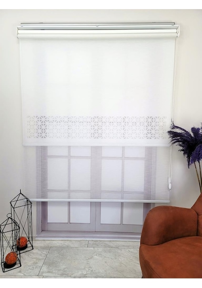 Bbb Çift Mekanizmalı Lazer Kesim Tül Ve Stor Perde Mlt1045 Beyaz