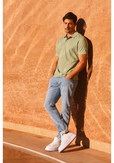 Ac&Co / Altınyıldız Classics 4A4820200047Ysls Düğmeli Polo Yaka Cepsiz Slim Fit Erkek Tişört Yeşil