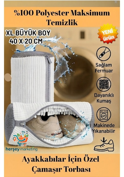 Ayakkabı Yıkama Çantası Fermuarlı Büyük Boy Çamaşır Yıkama Çantası Beyaz Renk Xl Büyük Boy 40 X 20 Cm