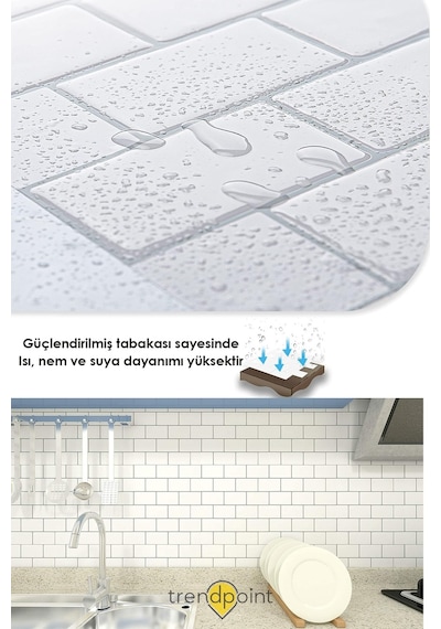 Trendpoint 3d 30 30cm Mutfak Tezgah Arkası Kaplama Kendinden Yapışkanlı Beyaz Seramik Görünüm Banyo