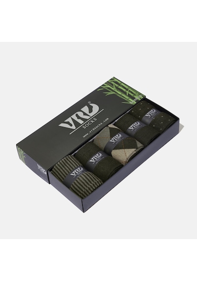 Erkek Bambu Çorap 5'li Paket Dikişsiz Uzun Soket Çorap Haki Petek Desenli 40-44 Kutulu Premium