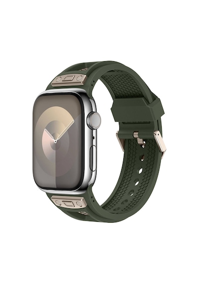 Apple Uyumlu  Watch  42mm Zore Krd-117 Hava Alabilen Delikli Metal Süslemeli Desenli Silikon Kordon-titanyum-