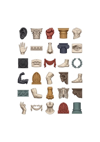 30 Adet Klasik Heykel Alçı Çizim Sticker Seti - Laptop Defter Ajanda Çok Renkli