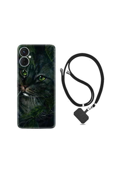 Tecno Spark 9 Pro Kılıf İpli Boyun Askılı Desenli Silikon Flowers Cat 1345