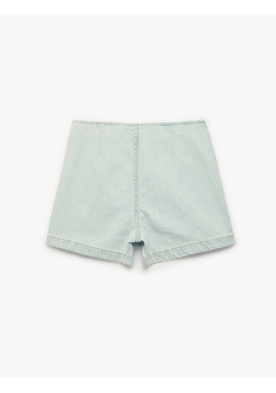 Koton Pamuklu Fermuar Detaylı Denim Şort Etek Lıght Indıgo 6skg40105ad Açık Mavi