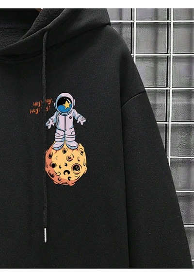 Altamira Erkek Siyah Sırt Uzay Baskılı Oversize Kapşonlu Sweatshirt 001