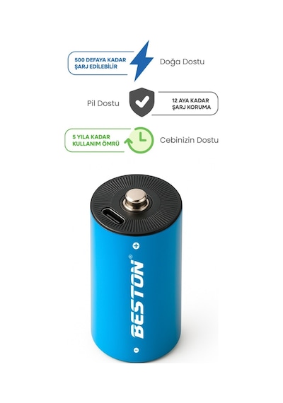 D Tipi Şarjlı Tombul Pil Usb-c Şarjlı 1.5v Lityum Büyük Pil Kalın Pil 6000mwh Radyo Pili Xl 1 Adet