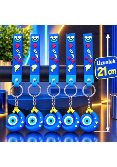 Vıp 11 Adet Hilal Şeklinde Mavi Nazar Boncuklu Anahtarlık Okul Çantası Aksesuarı Yılbaşı Hediyesi Açık Mavi