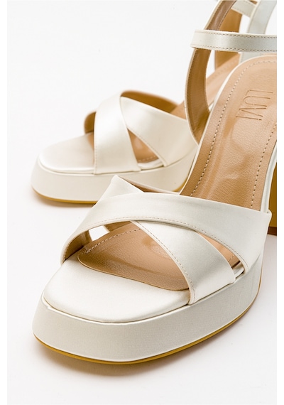 Luvishoes Luvi Shoes Henry Ekru Bej Saten Kadın Platform Topuklu Ayakkabı Bej - Ekru