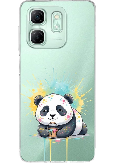 Infinix Smart 9 İle Uyumlu Splash Panda Tasarımlı Şeffaf Silikon Kılıf Şeffaf