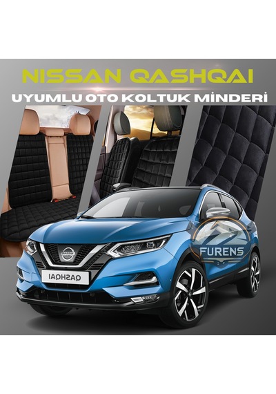 Nissan Qashqai Siyah Tay Tüyü Cepli & Terletmez Sırtlı Oto Koltuk Minder Seti - Koruma Kılıfı  Ön & Arka Set