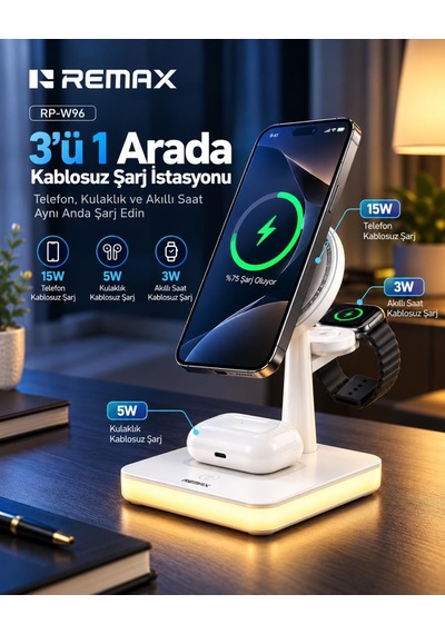 33w Aydınlatmalı 3 Ü 1 Arada Kablosuz Şarj Cihazı