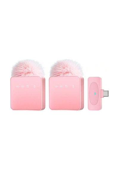 Puffmic Pembe Tüylü Kablosuz 2'li Yaka Mikrofonu Type-c Lighting Uyumlu Canlı Yayın Mikrofonu