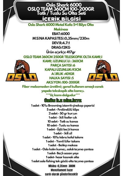 Oslo Shark 6000 Oslo Team 360cm 100-200gr Tatlı/tuzlu Su Olta Seti