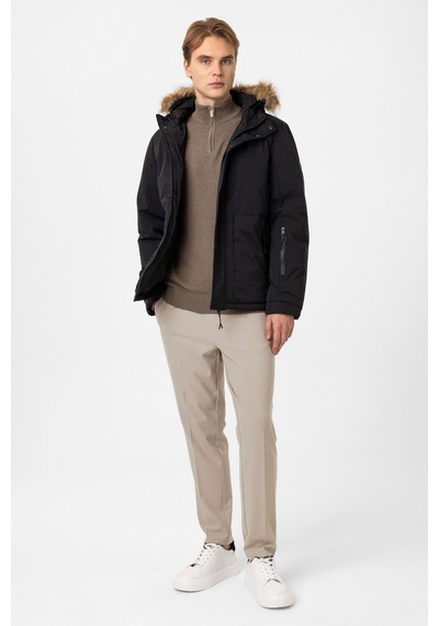 Back And Bond Siyah Regular Fit Kapüşonlu Kürklü Puffer Mont Çok Renkli