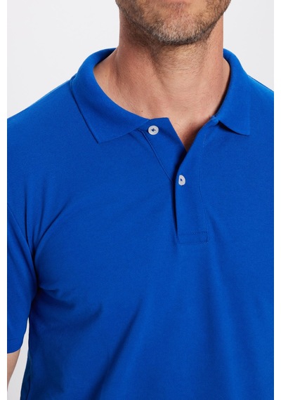 Tudors Erkek Slim Fit Dar Kesim Pamuklu Yumuşak Dokulu Serin Tutan Kumaş Düz Saks Mavi Polo Yaka Tişört-31631 Saks Mavi