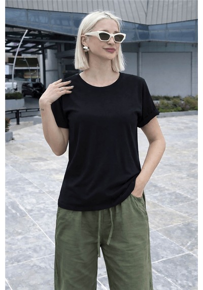 Fashion Friends Bisiklet Yaka Siyah Kadın Bluz 26y0194k1