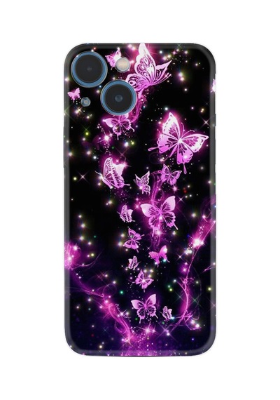 Apple iPhone Uyumlu Apple iPhone Uyumlu 13 Kılıf Apple iPhone Uyumlu 14 Kılıf Boutique Baskılı Resimli Pembe Neon Kelebekler Pcode -100