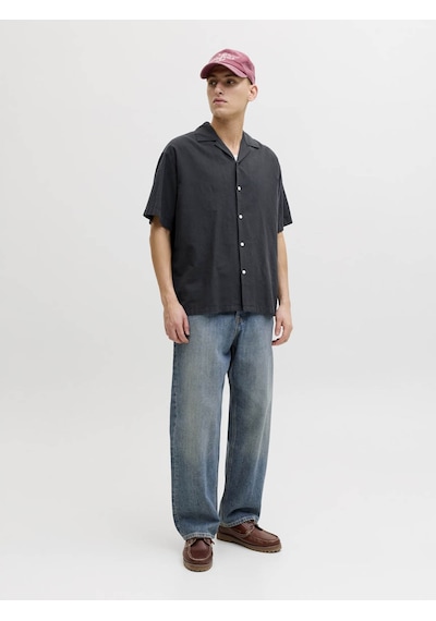 Jack & Jones Jjebreeze Lınen Blend Resort Shırt Siyah Erkek Gömlek 12288594