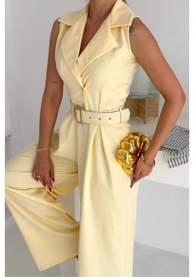 Neşeli Butik Kadın Gömlek Yaka Düğme Detaylı Maxi Tulum Nbk061 Sarı