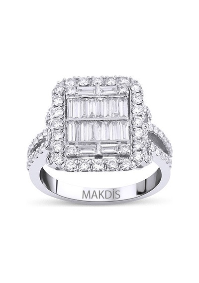 1.10 Karat Baget Pırlanta Yüzük Beyaz Altın