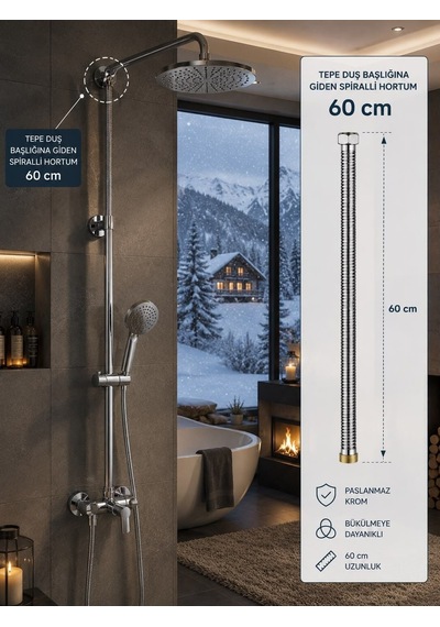 Yağmur Duş Kısa Spiral 70 Cm Acar 18.07.600 Açık Gri