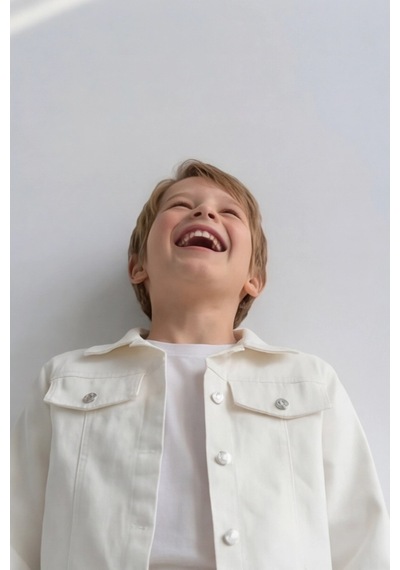 Esila Kids Erkek Çocuk Gabardin Ceket Yazlık İnce Ceket Beyaz