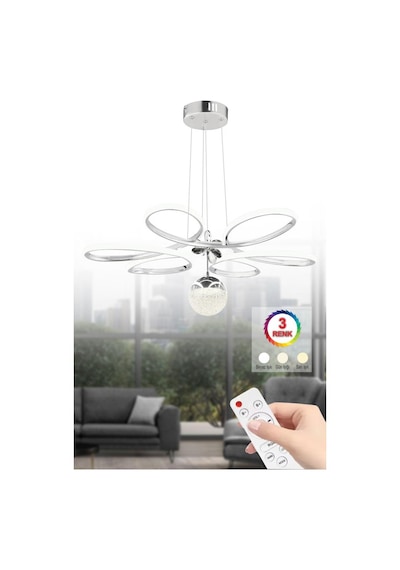 İstanbul Avize Papatya Gümüş 3 Renk Ledli Kumandalı Modern Led Avize Gümüş
