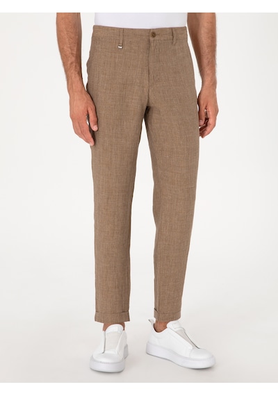 Cacharel Açık Kahverengi Carrot Fit Beli Lastikli %100 Keten Spor Pantolon