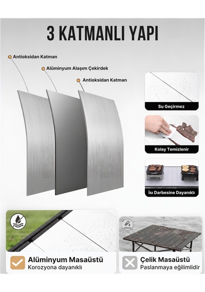 Kingcamp Granıte C14070 140x70 Cm Geniş Katlanır Lux Kamp Masası Gri
