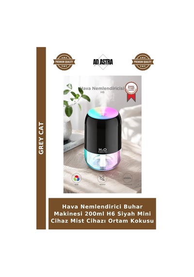 Hava Nemlendirici Buhar Makinesi 200ml H6 Siyah Mini Cihaz Mist Cihazı Ortam Kokusu