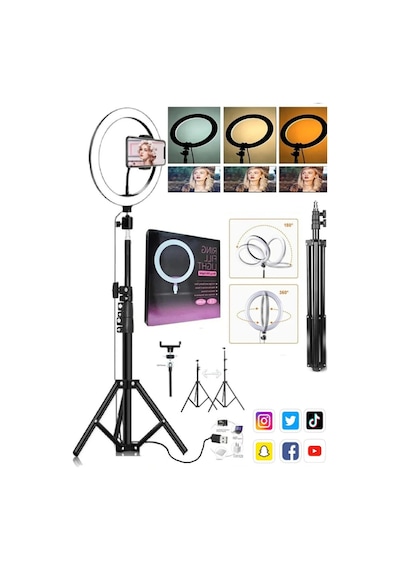 Lipon Ring Fill Light Led Işıklı Tripod 10 Inç Halka Youtuber Tiktok Makyaj Işığı Ayaklı 10 Inç