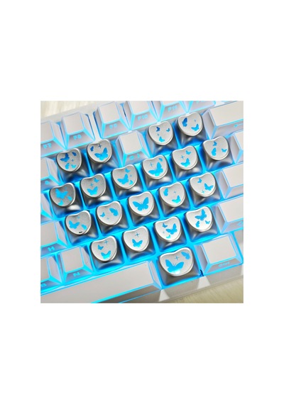 Leaven Kelebek Kalp Keycap Tuş Takımı Pbt - Rgb Uyumlu Işık Geçirgen - Gümüş