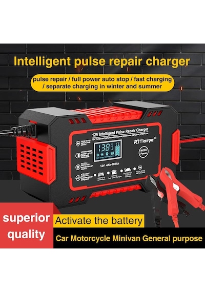 12v 6a Akıllı Araba Motosiklet Lcd Ekran Araç Akü Onarım Hızlı Şarj Cihazı Islak Kuru Jel Kurşunasit