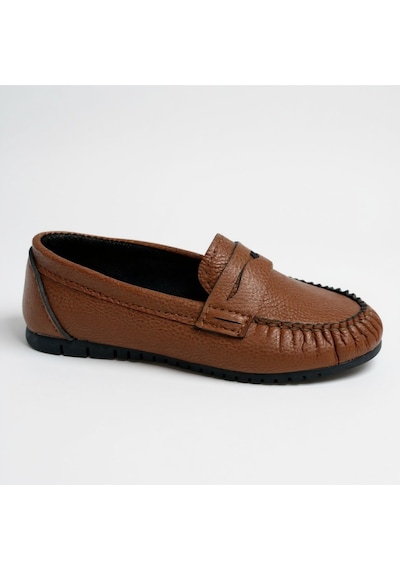Dosa Shoes Kadın Babet Taba Zincir Tokalı Hafif Rahat Taban Şık Günlük Ayakkabı Kahverengi