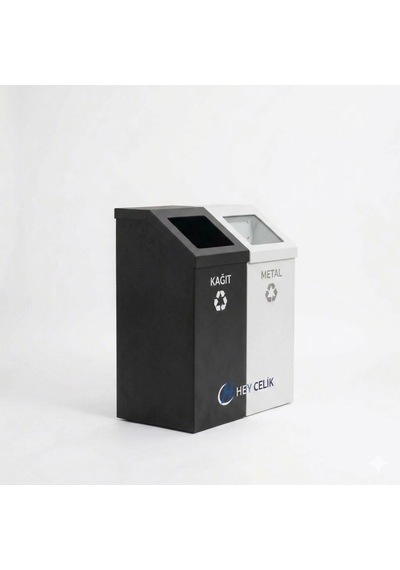 2 Li Sıfır Atık Geri Dönüşüm Kutusu Sak-142 Metal Atık Ayrıştırma Sistemi Hey Çelik
