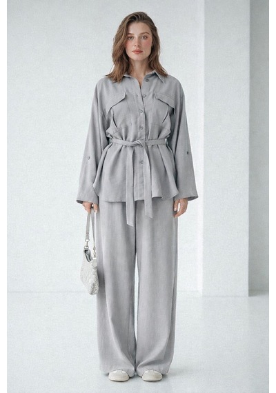 Seeh Gri Uzun Kollu Oversize Kadın Takım Sh338 Standart