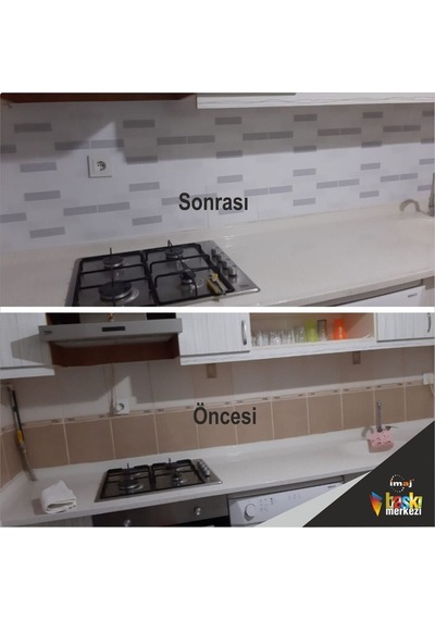 Mutfak Tezgah Arası Folyo Kendinden Yağışkanlı Kaplama Gri Beyaz Taş Desen 60cmx100cm