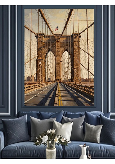 Ahşap Tablo Brooklyn Köprüsü Ve Şehir Yolu