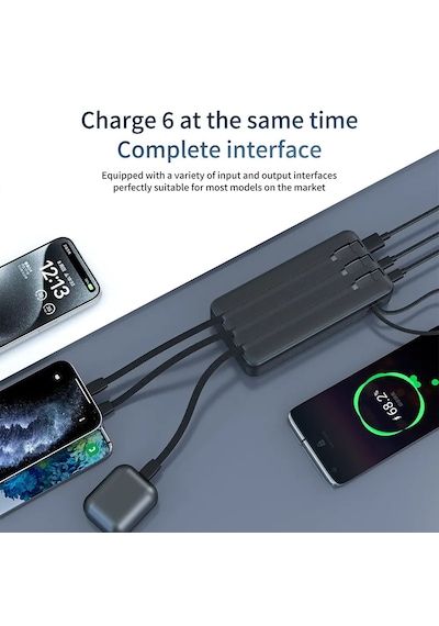 30.000 Mah Taşınabilir Şarj Aleti 22.5w Pd Hızlı Şarj Lcd Şarj Göstergeli 6 Port Powerbank Siyah